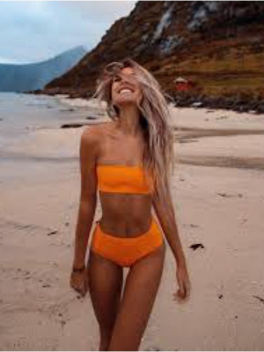 Hoaka Kylie Orange Bandeau Bikini Set High Waist Bottom Medium/Large